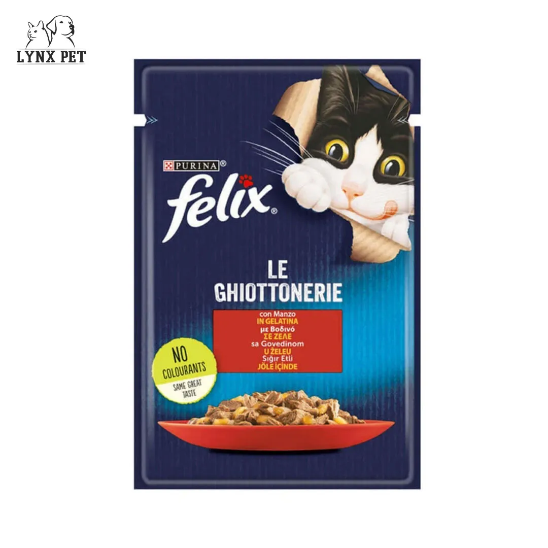 پوچ گربه با طعم گوشت در ژله فلیکس