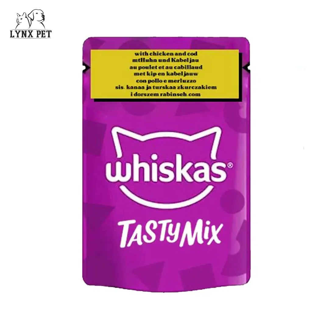 پوچ گربه تیستی میکس مرغ و ماهی کاد در سس گروی ویسکاس
